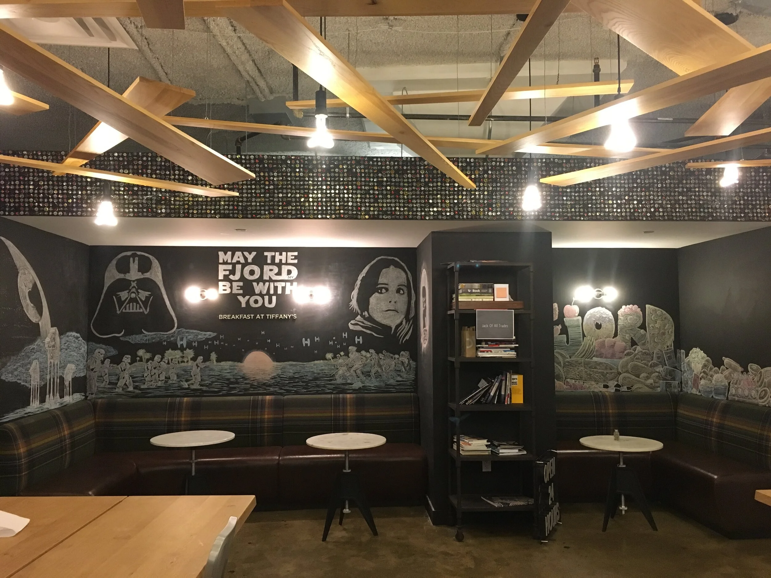 Large chalk art installation on a studio wall