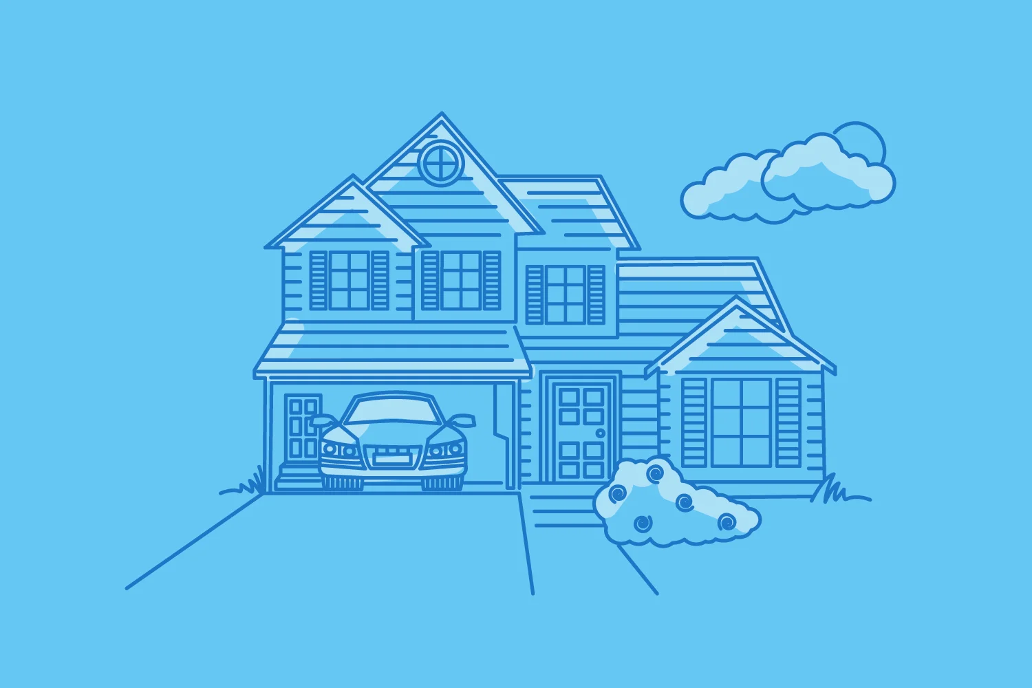 Blue home illustration created in vector style
