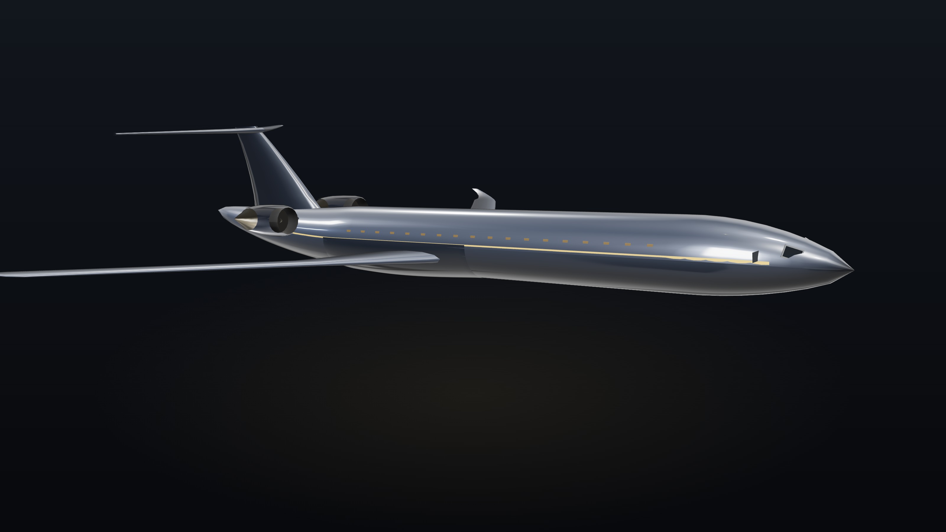 Rendered private aircraft travelling above clouds