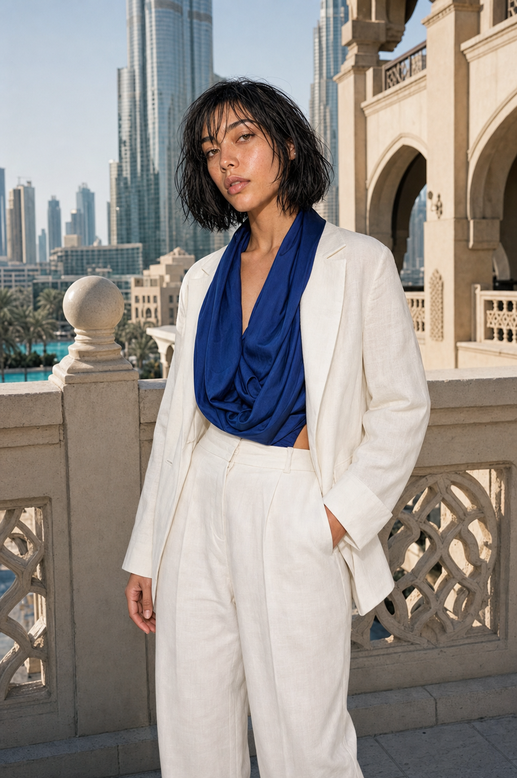 Aria on an architectural terrace in Dubai