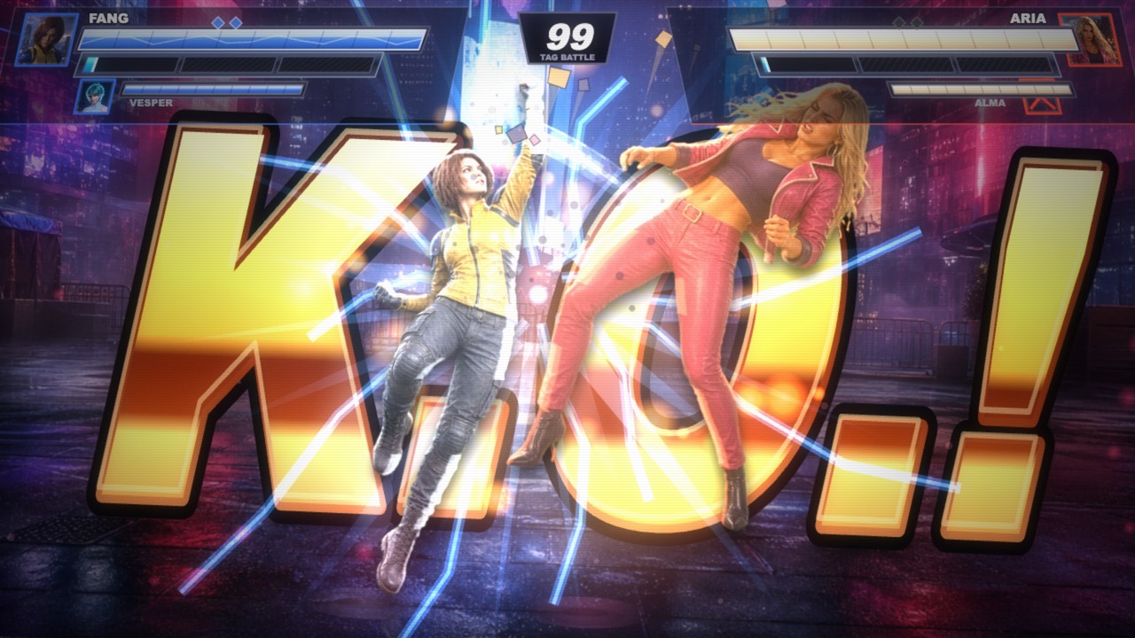 The KO moment itself, full-screen with no letterbox bars, dramatic lighting and a K.O. title card.