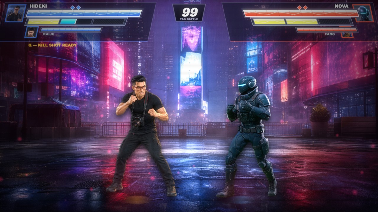 Two fighters, Hideki and Nova, squared off facing each other in Times Square.